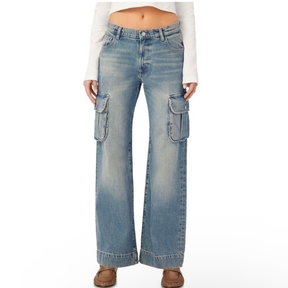 DL1961 ZOIE Low Rise Wide Leg Cargo Jeans Denim Pants Blue Size 29